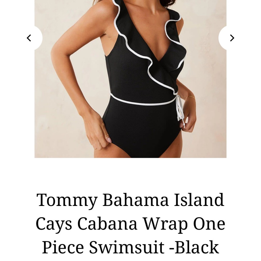 Tommy Bahama Black One-Piece with White Trim Ruffle